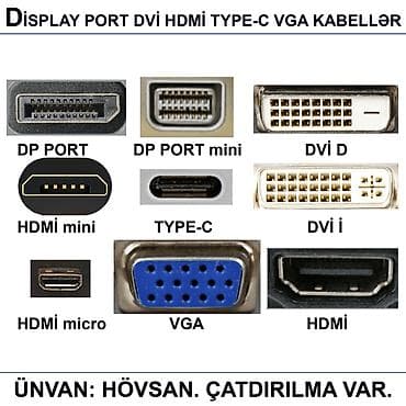 HDMİ DVİ VGA Display Port Type-C USB Kabellər 📍Ünvan: Bakı şəh