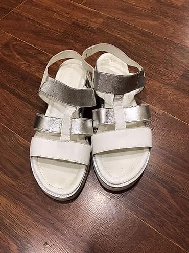 cantalar: Qadın sandal modeli - Rəng: ağ və metalik gümüş kombinasiyası - Üst — 3
