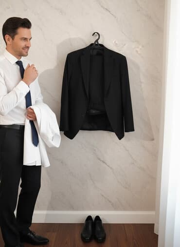 Klassik qara kişilər üçün pencək və şalvar - Rəng: Dərin qara -