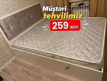 Mebel: İki nəfərlik çarpayı – başlıq və alt qutu hissəsi ilə - Rəng: ağ — 1