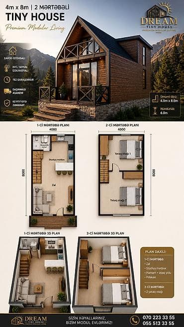 desmallar instagram: Tiny House – Premium Modul Ev (4m x 8m, 2 mərtəbə, hündürlük 6m) — 2