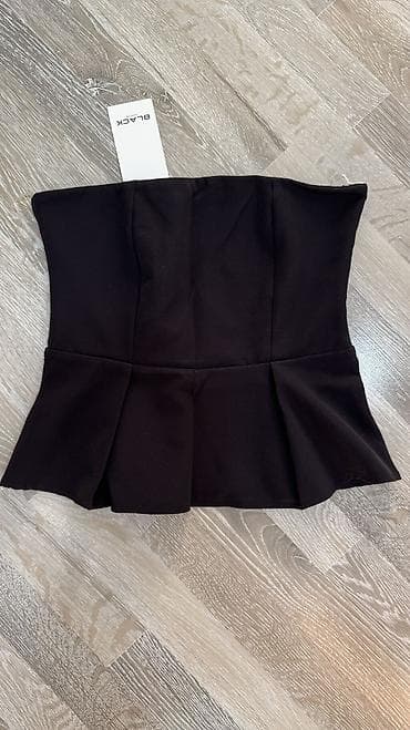 Qadın strapless top – peplum kəsim - Rəng: qara - Model: strapless — 2