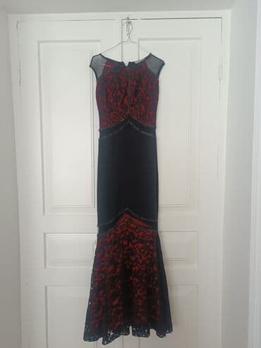 красивые платья на прокат в баку: - Qara-qırmızı uzun ziyafət donu: yuxarı və ətək hissədə qırmızı fon — 2
