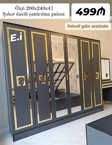 Мебель: Qapılı güzgülü şkaf - Ölçü: 200 × 240 × 47 sm - Rəng və dizayn: Tünd — 1