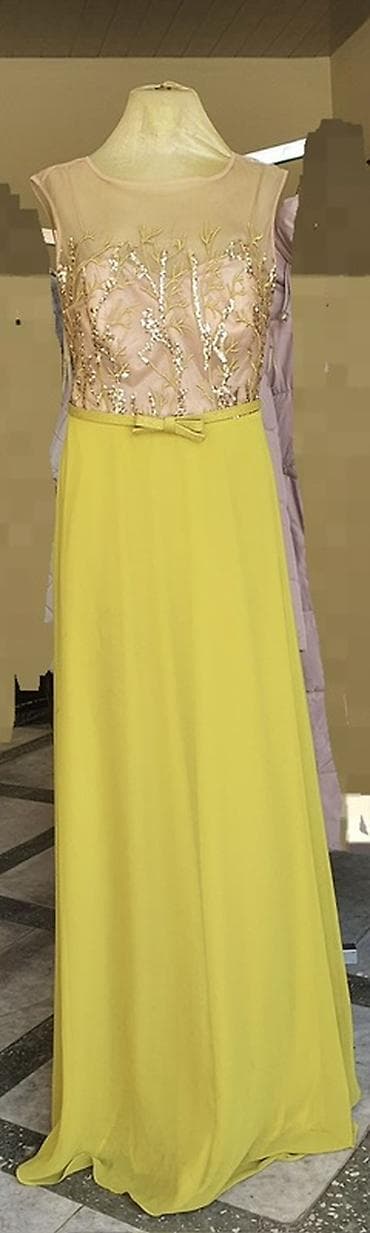 klyoş donlar: Zərif uzun ziyafət donu - Rəng: limon sarısı ətək, pudra-bej üst — 1