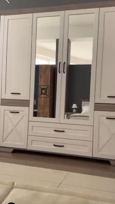 6 qapı, Güzgülü, Ağ, Taxta, Açılan, Düz dolab