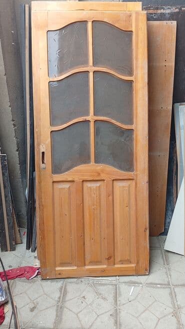 otaq qapıları taxta qapilar: Taxta şüşəli qapı dəsti - Material: təbii ağac (şalban/kətin — 2
