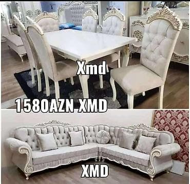 Klassik üslubda dəst mebel. - Yemək masası və 6 ədəd stul: ağ rəngdə lalafo.az -da Klassik üslubda dəst mebel. - Yemək masası və 6 ədəd stul: ağ rəngdə