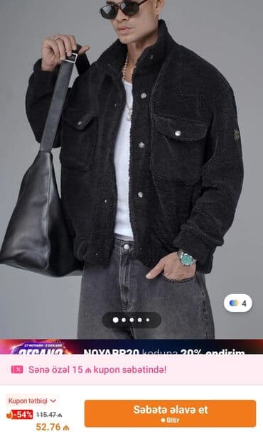 Qara rəngli tüklü/flis materialdan kişi gödəkçəsi - Model: düyməli lalafo.az -da Qara rəngli tüklü/flis materialdan kişi gödəkçəsi - Model: düyməli