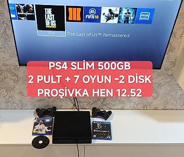 PS4 slim 500gb az işlənmiş-təzə kimi +2pult +7 oyun -3 disk. Cihaz
