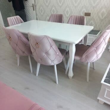 masa desdi: Qonaq otağı üçün, Yeni, Açılan, Dördbucaq masa, 6 stul — 5
