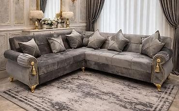 salon dolab: Lüks künc divanı – klassik və müasir üslubun harmoniyası - Forma: L — 1