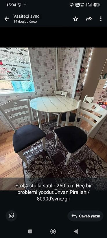 Stol,4 stulla satılır 250 azn.Heç bir problemi — 1