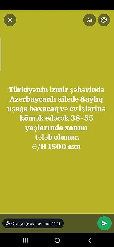 qarayevde daye: İzmir şəhərində azərbaycanlı ailədə işləmək üçün dayə və ev köməkçisi — 1