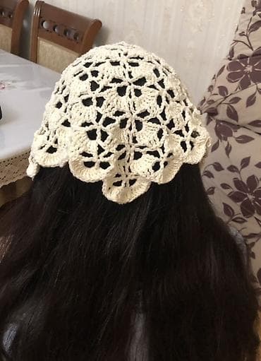 baş örtüsü: Zərif əl işi kroşe saç örtüsü/bandana - Material: qalın, yumşaq — 2