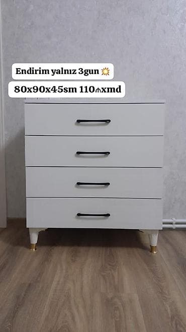 Ağ rəngli geniş çekmecəli komod - Ölçülər: 80 x 90 x 45 sm - 4 ədəd