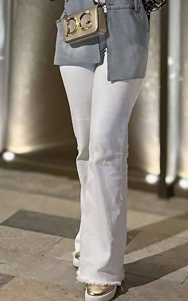 banan şalvar: Ağ rəngli qadın şalvarı - Kəsim: yuxarı hissədə dar, dizdən aşağı — 2