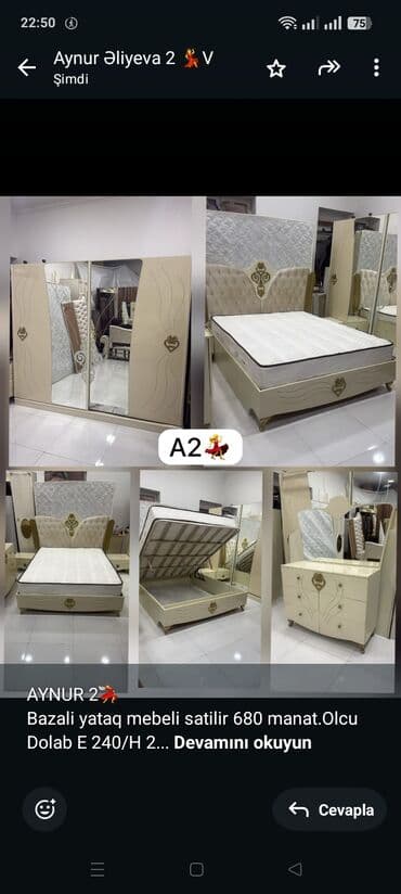 двухспальный кровать: AYNUR 2💃 Bazali yataq mebeli satilir 680 manat.Olcu Dolab E 240/H — 1