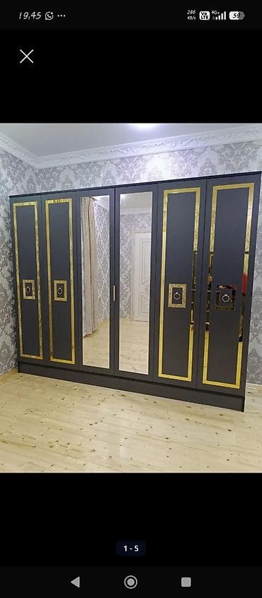 Yeni, 6 qapı, Güzgülü, Digər rəng, Digər material, Açılan, Düz dolab