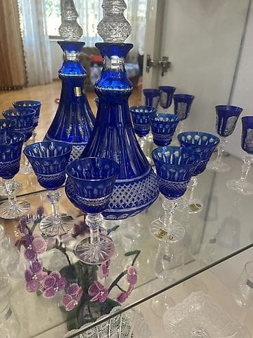 Mavi kobalt şüşədən dekorativ içki dəsti - Tərkib: 2 ədəd qapaqlı — 1