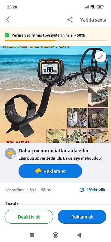 Metall detektoru dəsti – çimərlik, sahə və bağ axtarışları üçün