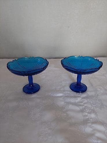 Tort və şiriniyyat qabı, rəng - Mavi, Şüşə