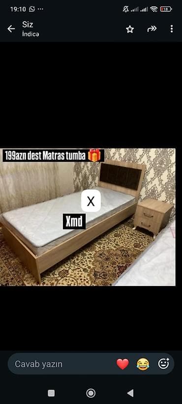 tunbucka: Tek nəfərlik yataq dəsti – taxta çarpayı + matras + tumbanın hədiyyə — 1