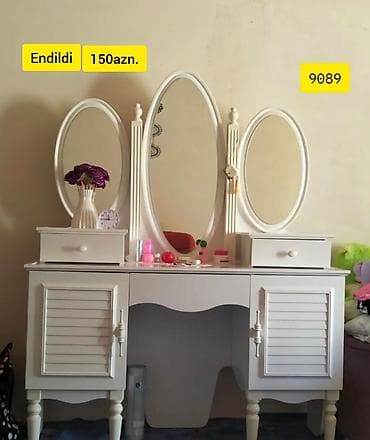 cekme: Ağ rəngli makiyaj masası – model 9089 - Klassik üslubda, üç oval — 1