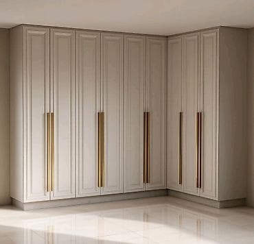 taxta material: Yeni, 6 qapı, Təkərli, Bej, Taxta, Açılan, Künc dolab — 1