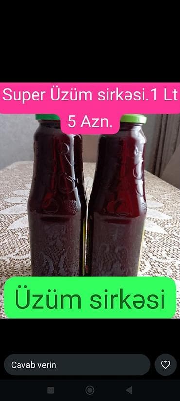 Məhsul: Üzüm sirkəsi Təsvir: - Təbii üzümdən hazırlanmış - Həcm: 1