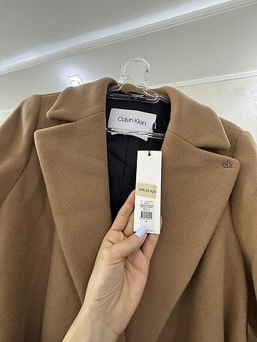 calvin clein: Calvin Klein qadın palto – kasemir, klassik bej rəngdə, uzun kəsimli — 3