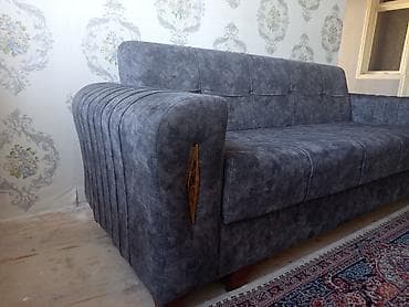 şkaf ucuz: Boz rəngli, üçoturacaqlı yumşaq divan - Material: Yumşaq toxumalı — 3