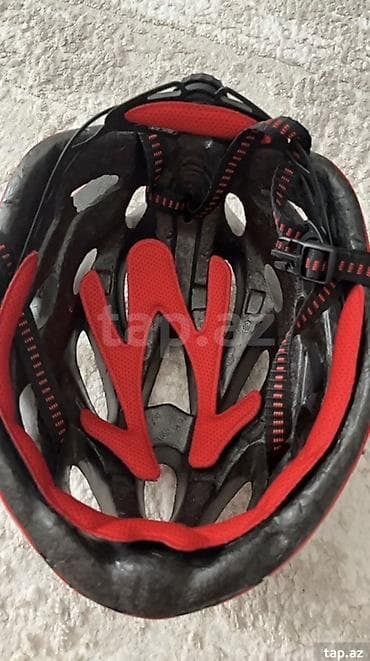 ev velosiped: Velosiped dəbilqəsi - Rəng: qırmızı-qara, ağ xətli idman dizaynı - — 2