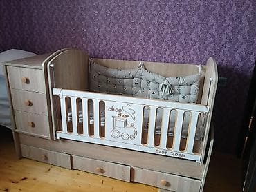 детские кроватки с комодом: Для девочки и мальчика, Четырехугольная, Колыбель, С бортиками, С матрасом, Без механизма качания — 2
