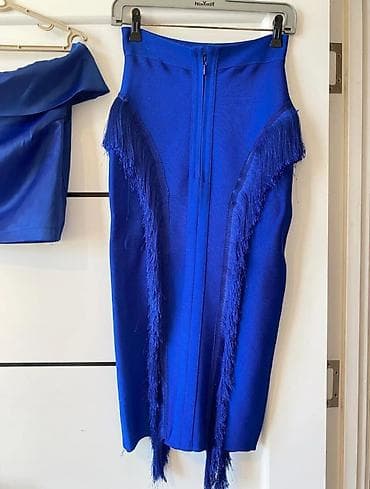 desd paltarlar: Kobalt mavi rəngdə iki hissəli qadın dəsti: Materalı beden — 7