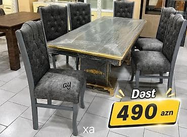 mebel qorka: Yemək otağı mebel dəsti - Komplekt: 1 ədəd masa + 6 ədəd stul - Masa — 1