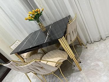 madeyra stol stul: Mətbəx/yemək dəsti - Tərkib: 1 masa + 4 stul - Masa: şüşə effektli — 4