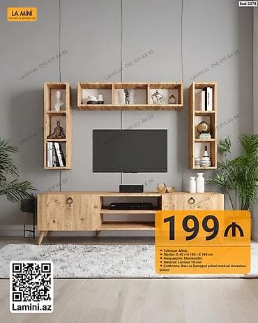 kitab refi: Televizor altlığı və divar rəfləri dəsti - Ölçülər: D 40 × H 180 × E — 1
