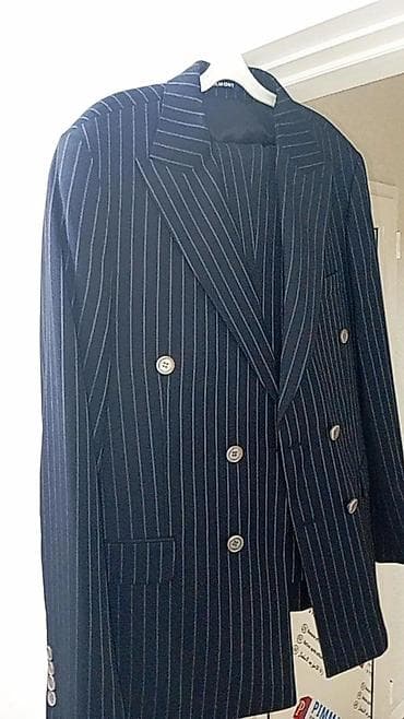 dama dama kişi kostyumları: Klassik zolaqlı kişi pencəyi - Rəng: tünd göy, ağ-incə şaquli — 1