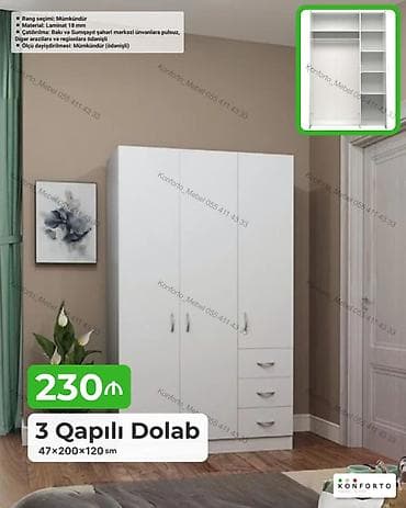 perla dolab: 3 qapılı dolab – 47×200×120 sm - Material: 18 mm laminat - Rəng — 1