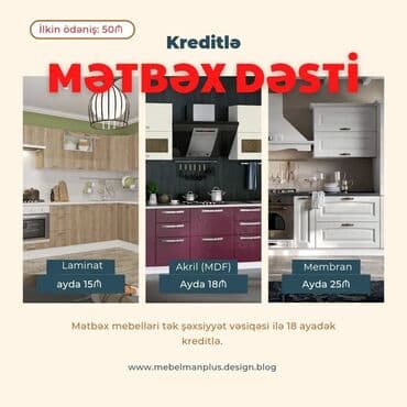 metbex mebeli gence: Sifarişlə mətbəx dəsti, Özü çəkən petlələr, Mat laminat, Kredit var, Pulsuz çatdırılma — 1