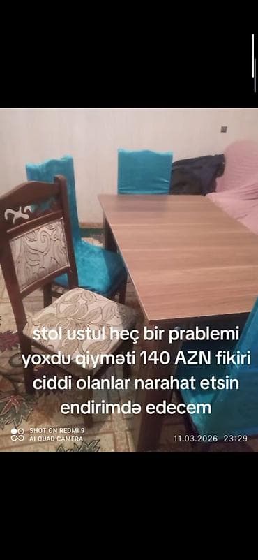 Dördbucaq masa, 4 stul