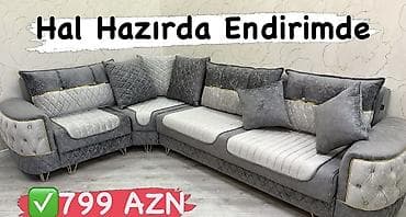 divan: Künc divan – boz və açıq boz tonlarda, modern klassik dizayn. - — 1