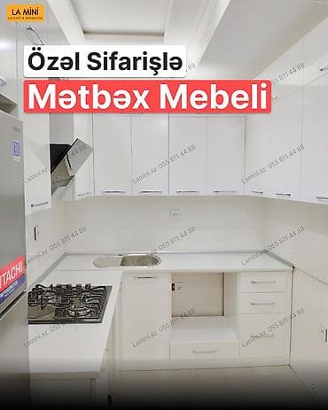 laminant: Özəl sifarişlə mətbəx mebeli - Dizayn: Minimalist və zərif ağ rəngli — 1