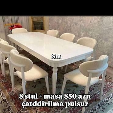Qonaq otağı üçün, Yeni, Açılan, Dördbucaq masa, 8 stul