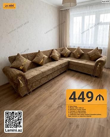 kreditle kunc divanlar: Künc divan – model Kod: 6935 - Ölçülər: 280 × 200 sm - Mexanizm — 1