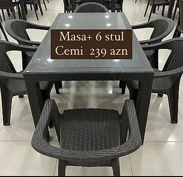 qapi ustu: Yeni, Dördbucaq masa, 6 stul, Açılmayan, Stullar ilə, Həsir toxunuşlu — 1