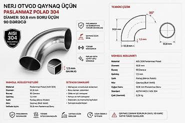 Nerj otvod – qaynaq üçün, paslanmaz polad AISI 304 Texniki at lalafo.az Nerj otvod – qaynaq üçün, paslanmaz polad AISI 304 Texniki