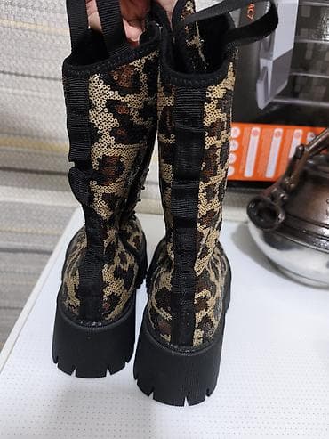batinka: Qadın üçün qalın altlıqlı bağcıqlı botlar - Dizayn: leopard naxışlı — 3