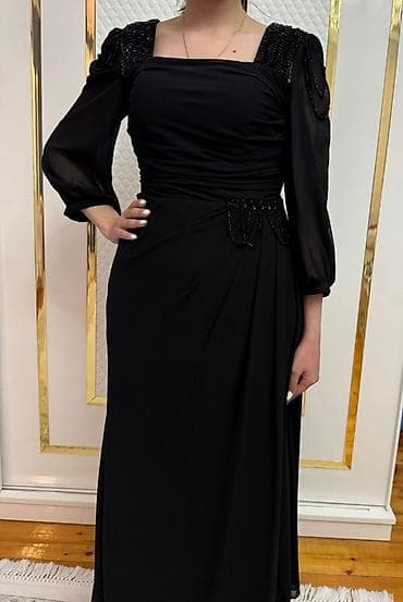 is paltari: Qara rəngli uzun ziyafət geyimi - Klassik uzun siluet, axıcı şifon — 2